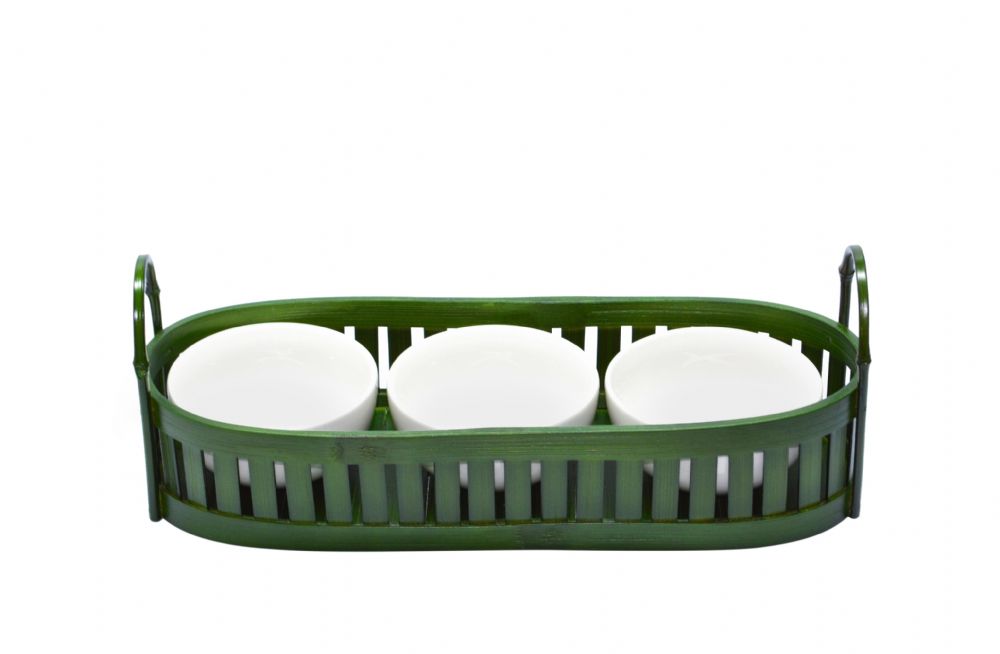 BAMBU - CESTO OVAL VERDE 44X16CM