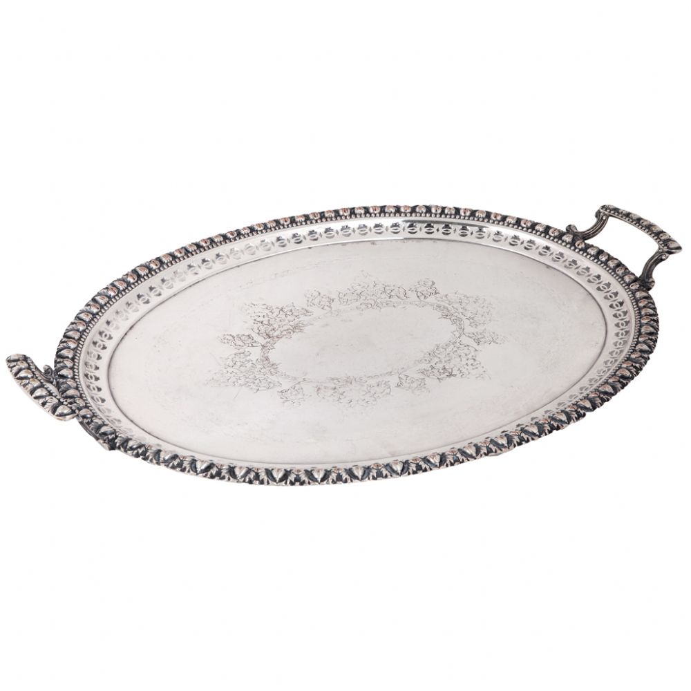 BANDEJA OVAL PRATA C/ ALÇA GDE