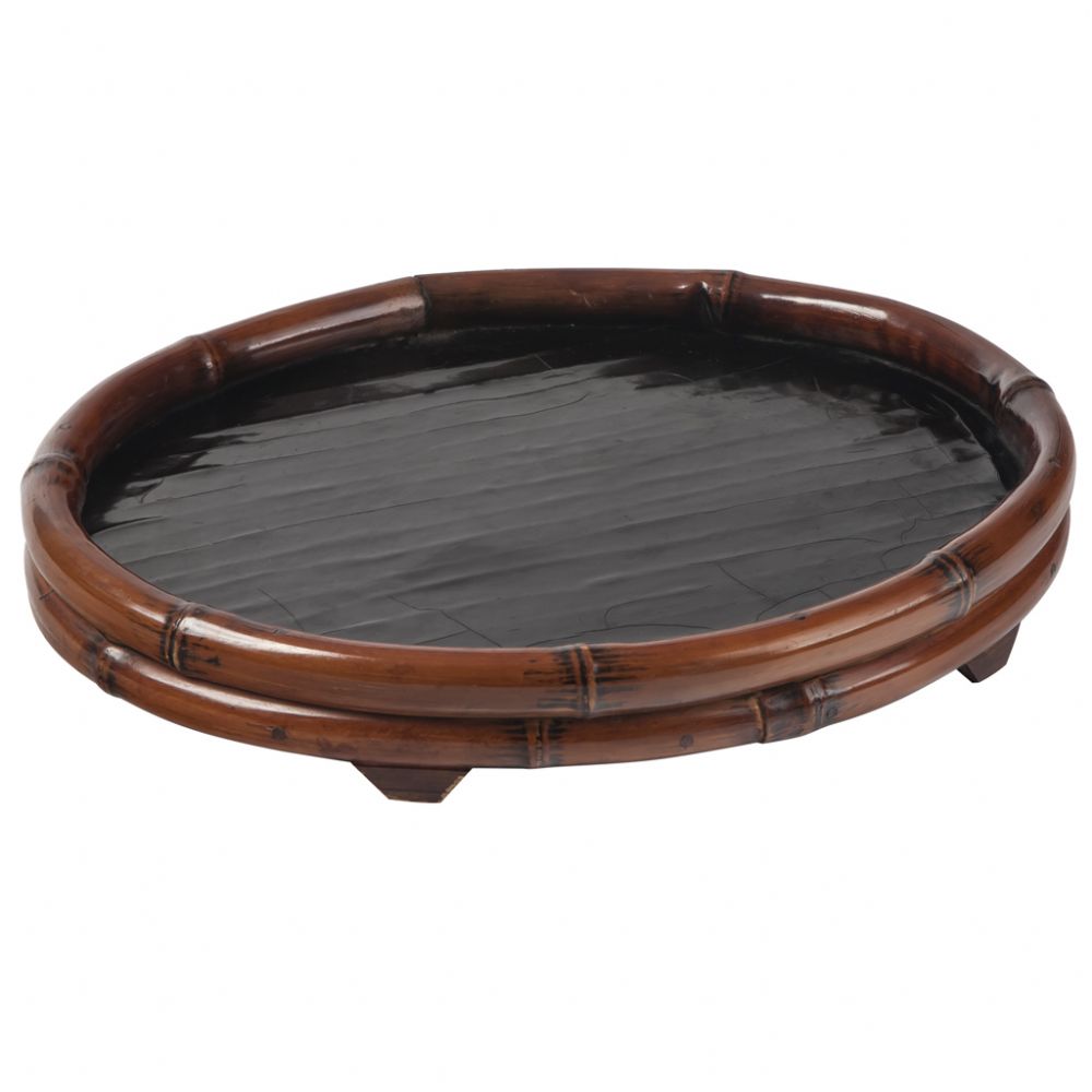 BANDEJA BAMBU OVAL FUNDO PRETO 39X33 CM