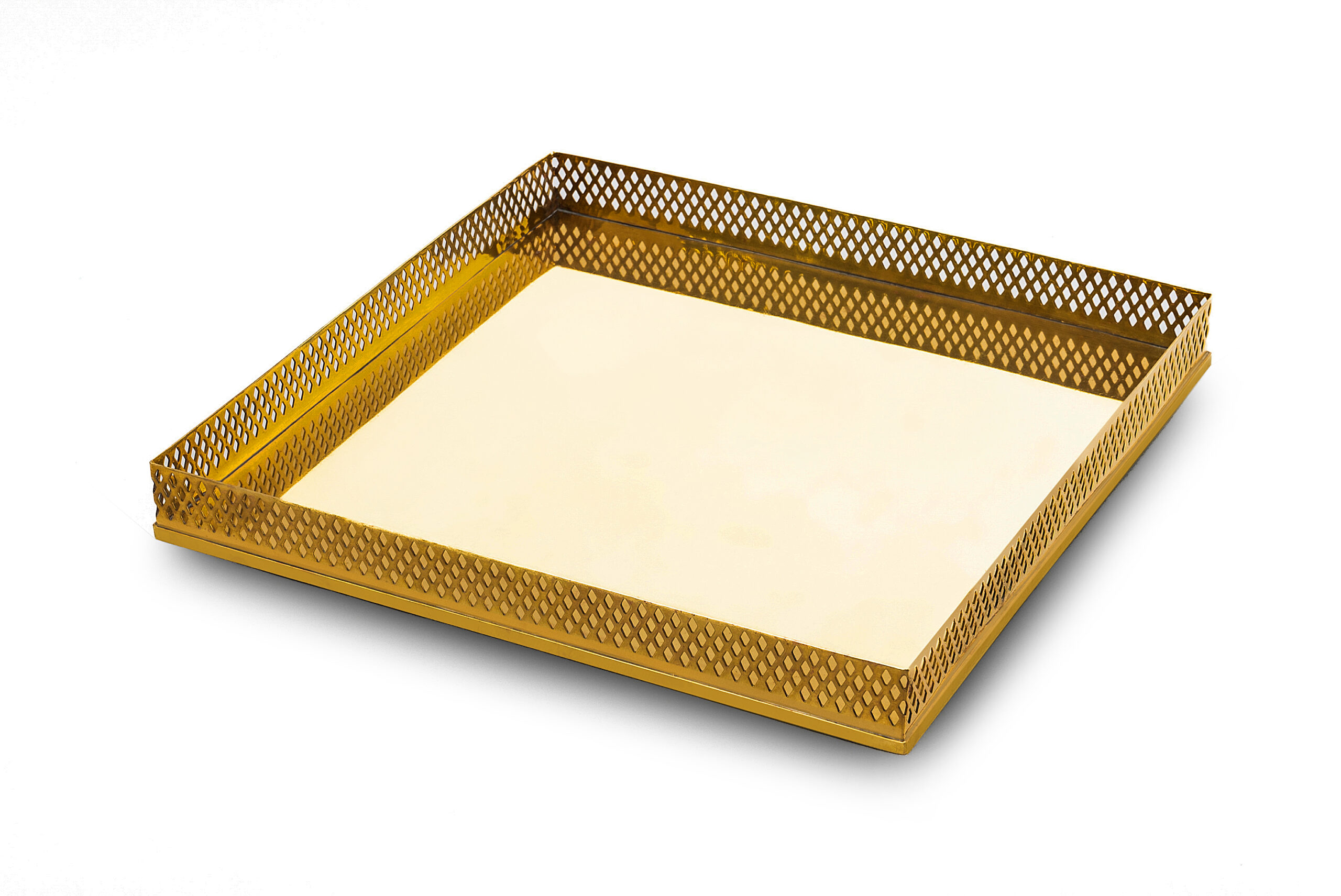 BANDEJA DOURADA QUADRADA  GRADE 35X35CM