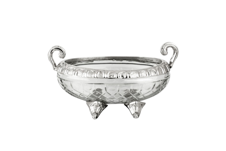 CENTRO DE MESA CRISTAL/PRATA OVAL MÉDIO