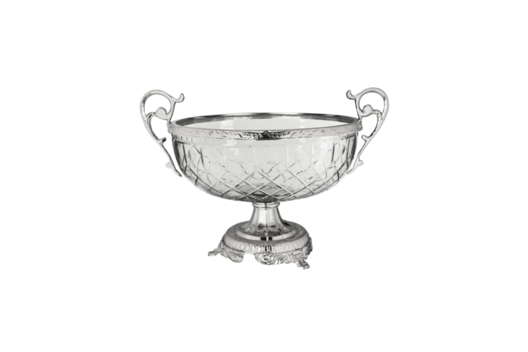 CENTRO DE MESA CRISTAL/PRATA REDONDO 40,5CM